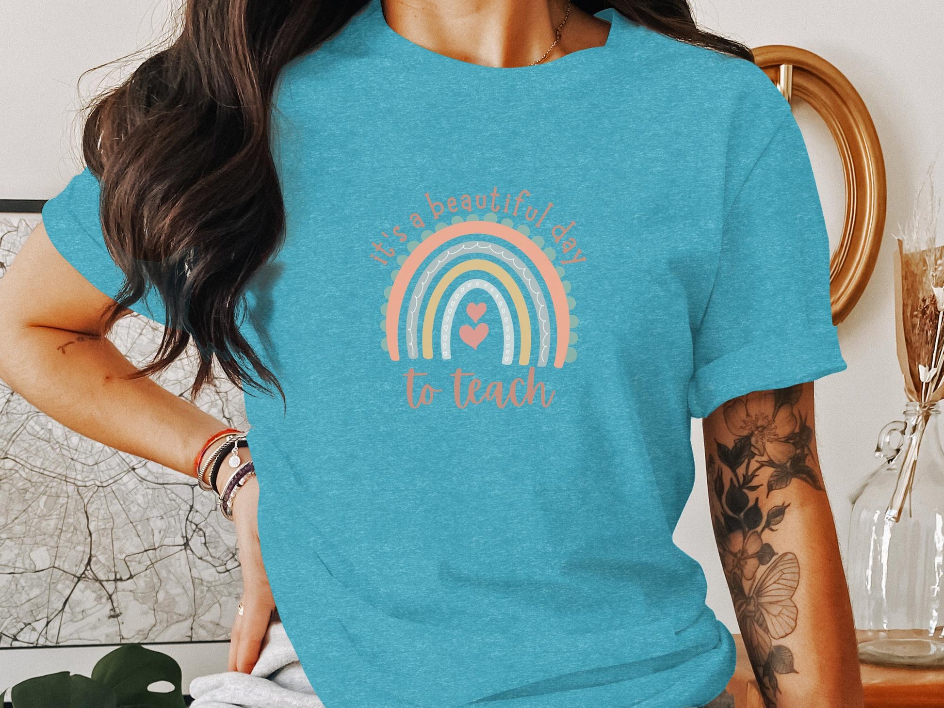 It's A Beautiful Day To Teach Rainbow Design T-Shirt - Trendy AF