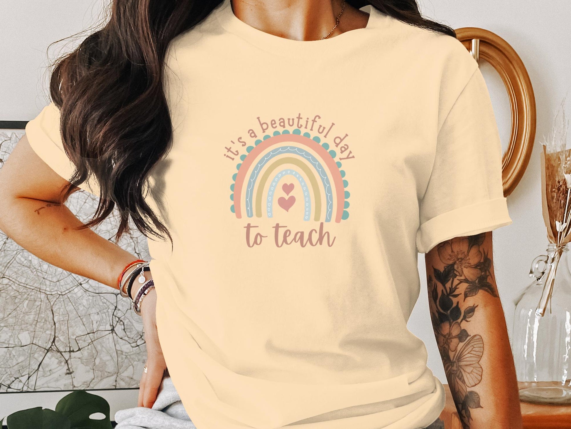 It's A Beautiful Day To Teach Rainbow Design T-Shirt - Trendy AF