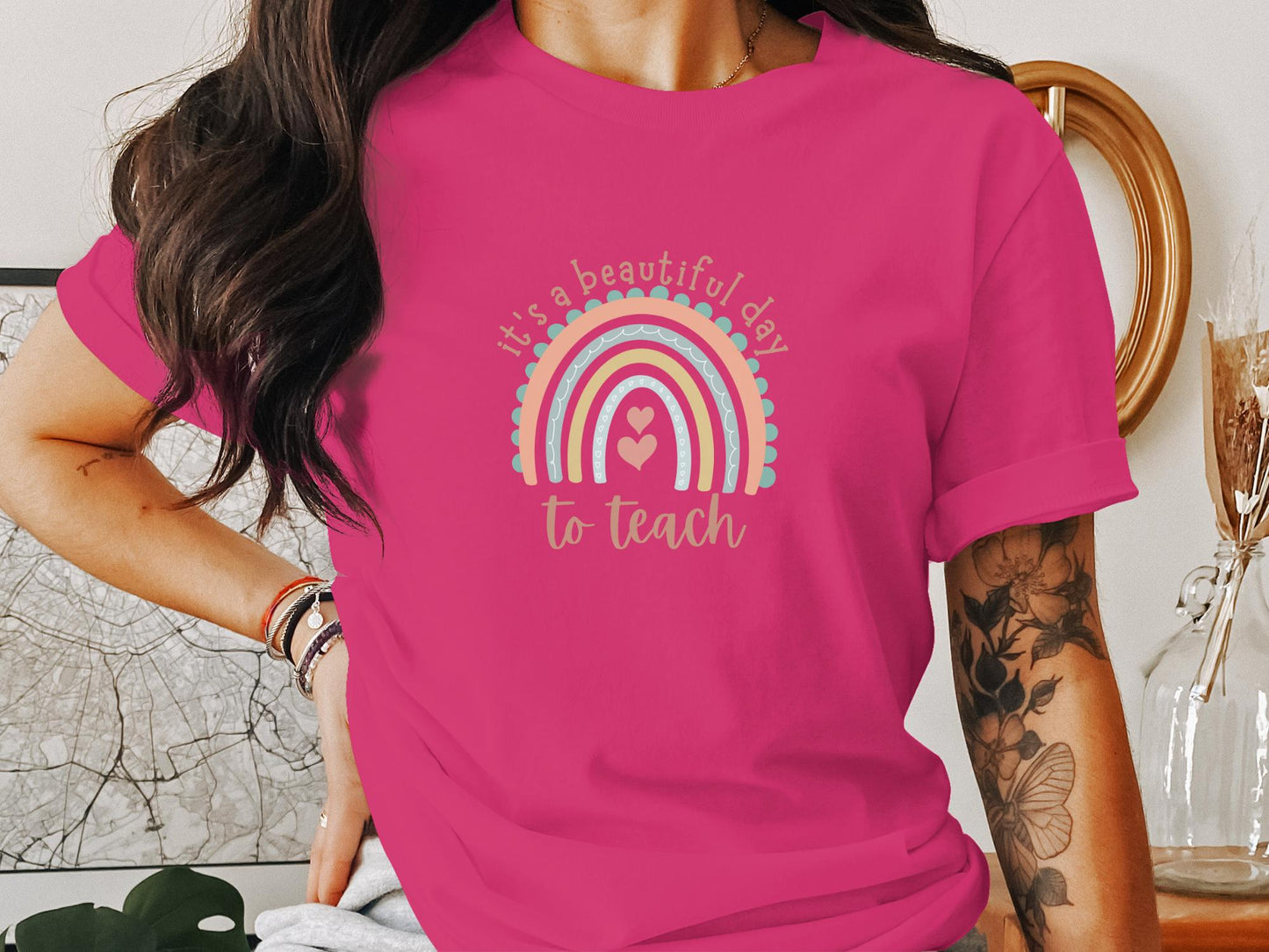 It's A Beautiful Day To Teach Rainbow Design T-Shirt - Trendy AF