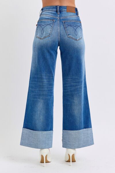 Judy Blue Full Size Distressed High Waist Wide Leg Jeans - AlterEgo Trading Company