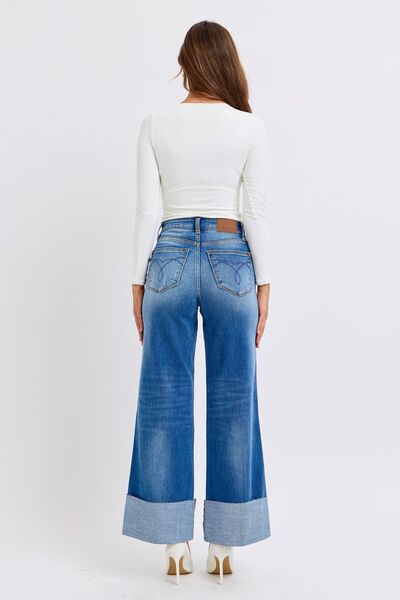 Judy Blue Full Size Distressed High Waist Wide Leg Jeans - AlterEgo Trading Company