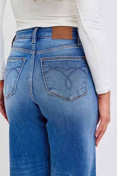 Judy Blue Full Size Distressed High Waist Wide Leg Jeans - AlterEgo Trading Company