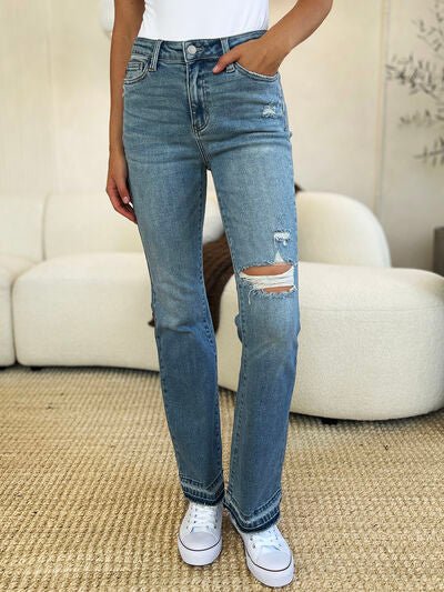 Judy Blue Full Size Mid Rise Destroyed Hem Distressed Jeans - AlterEgo Trading Company