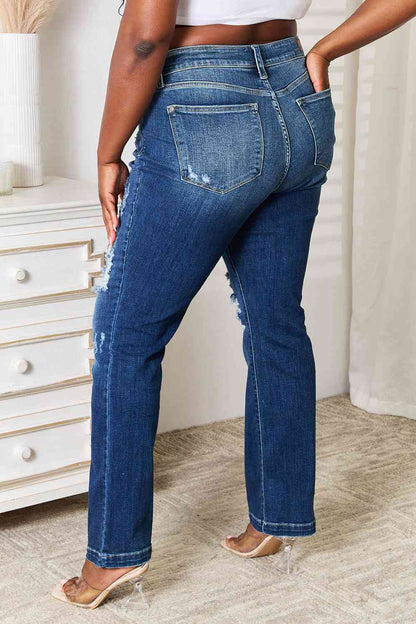 Judy Blue Full Size Mid Rise Hand Sand & Destroy Bootcut Jeans - AlterEgo Trading Company