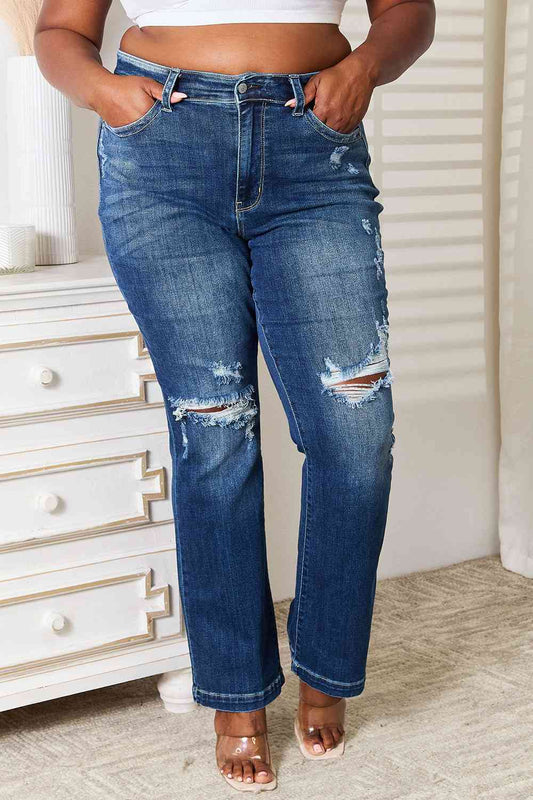 Judy Blue Full Size Mid Rise Hand Sand & Destroy Bootcut Jeans - AlterEgo Trading Company