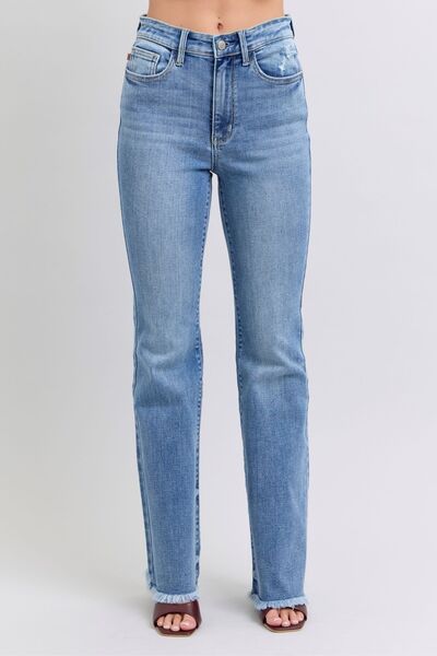 Judy Blue Full Size Raw Hem High Rise Bootcut Jeans - AlterEgo Trading Company