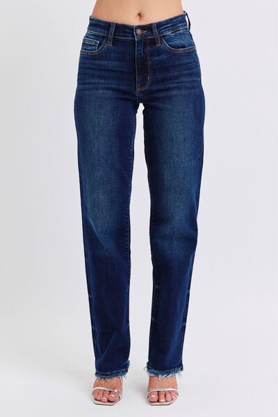 Judy Blue Full Size Raw Hem Straight Leg Jeans - AlterEgo Trading Company