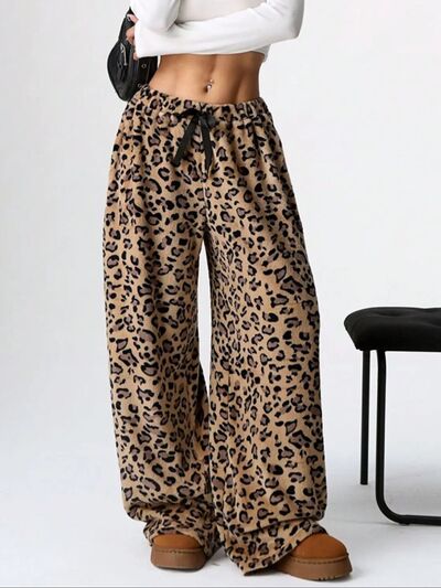 Leopard Wide Leg Plush Pants - AlterEgo Trading Company