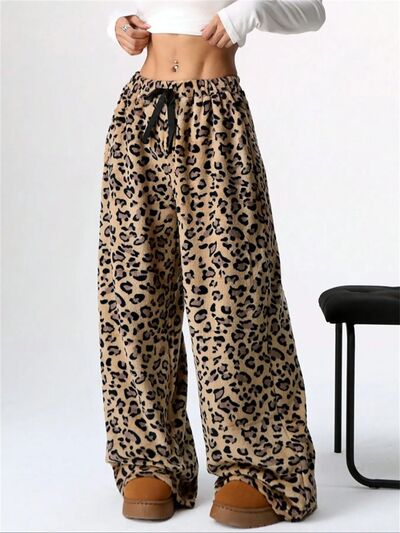 Leopard Wide Leg Plush Pants - AlterEgo Trading Company