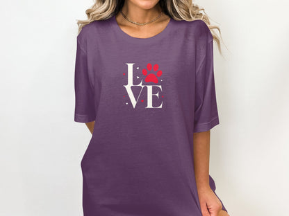 Love Paw Print T-Shirt, Pet Lover Tee, Dog Mom Gift, Cat Owner Casual Shirt, Animal Rescue Apparel, Valentine's Day Top - Trendy AF