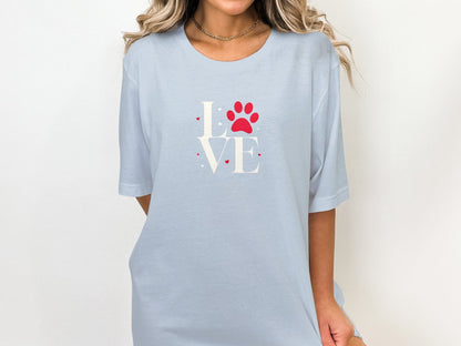 Love Paw Print T-Shirt, Pet Lover Tee, Dog Mom Gift, Cat Owner Casual Shirt, Animal Rescue Apparel, Valentine's Day Top - Trendy AF