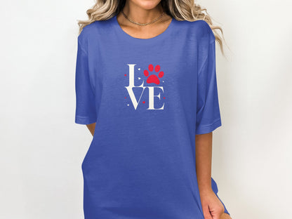 Love Paw Print T-Shirt, Pet Lover Tee, Dog Mom Gift, Cat Owner Casual Shirt, Animal Rescue Apparel, Valentine's Day Top - Trendy AF