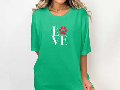 Love Paw Print T-Shirt, Pet Lover Tee, Dog Mom Gift, Cat Owner Casual Shirt, Animal Rescue Apparel, Valentine's Day Top - Trendy AF