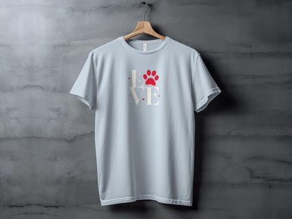 Love Paw Print T-Shirt, Pet Lover Tee, Dog Mom Gift, Cat Owner Casual Shirt, Animal Rescue Apparel, Valentine's Day Top - Trendy AF