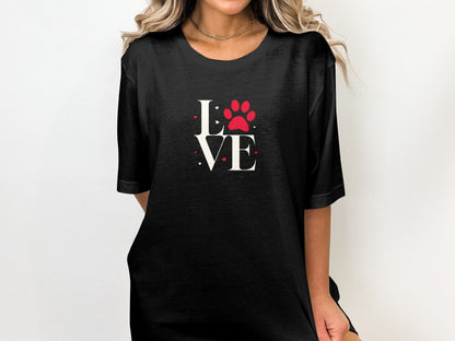 Love Paw Print T-Shirt, Pet Lover Tee, Dog Mom Gift, Cat Owner Casual Shirt, Animal Rescue Apparel, Valentine's Day Top - Trendy AF