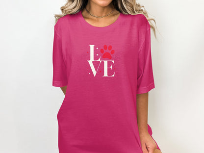 Love Paw Print T-Shirt, Pet Lover Tee, Dog Mom Gift, Cat Owner Casual Shirt, Animal Rescue Apparel, Valentine's Day Top - Trendy AF