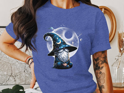 Magical Gnome Illustration T-Shirt, Celestial Sorcerer Graphic Tee, Fantasy Art Shirt, Mystical Space Design Apparel, Unisex Gift - Trendy AF