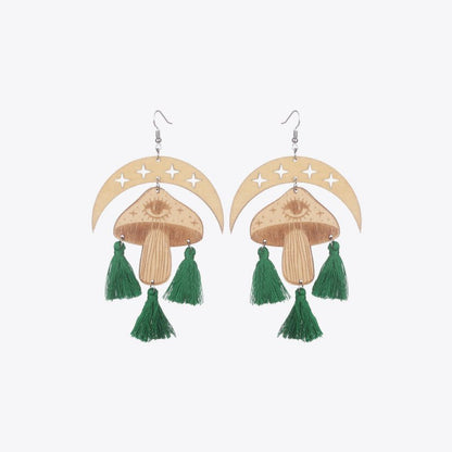 Moon & Mushroom Tassel Detail Dangle Earrings - Trendy AF