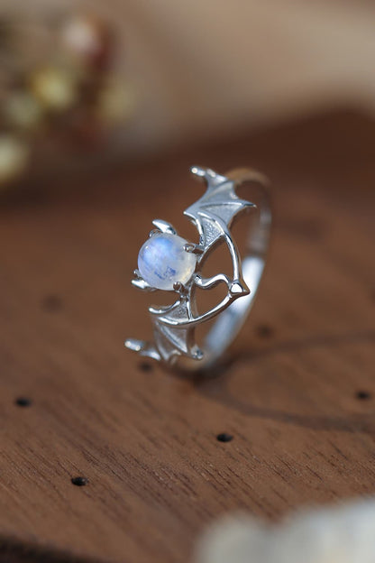 Moonstone Bat 925 Sterling Silver Ring - Trendy AF