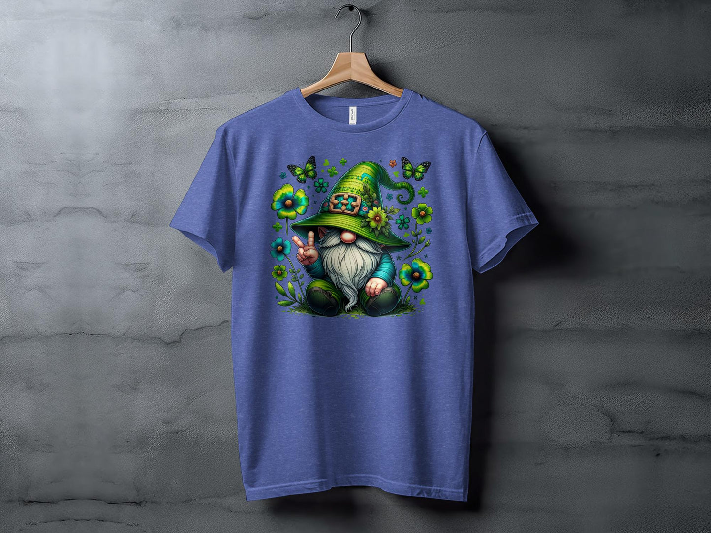 Peaceful Gnome in Green Irish Hat with Butterflies Graphic Tee, Unisex Lucky Clover Shirt - Trendy AF