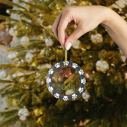 Personalized Paw Edge Glass Ornament - Trendy AF