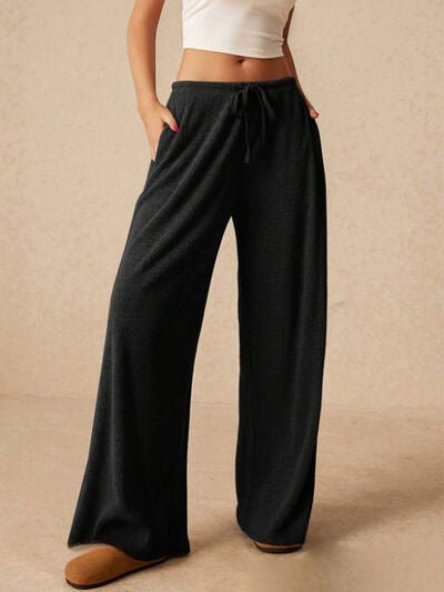 Ribbed Drawstring Wide Leg Pants - AlterEgo Trading Company