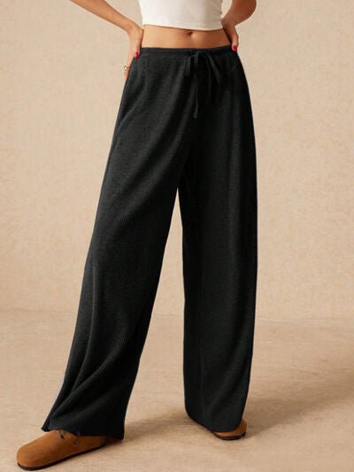 Ribbed Drawstring Wide Leg Pants - AlterEgo Trading Company