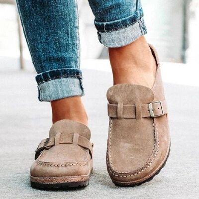 Round Toe Low Heel Buckle Loafers - AlterEgo Trading Company