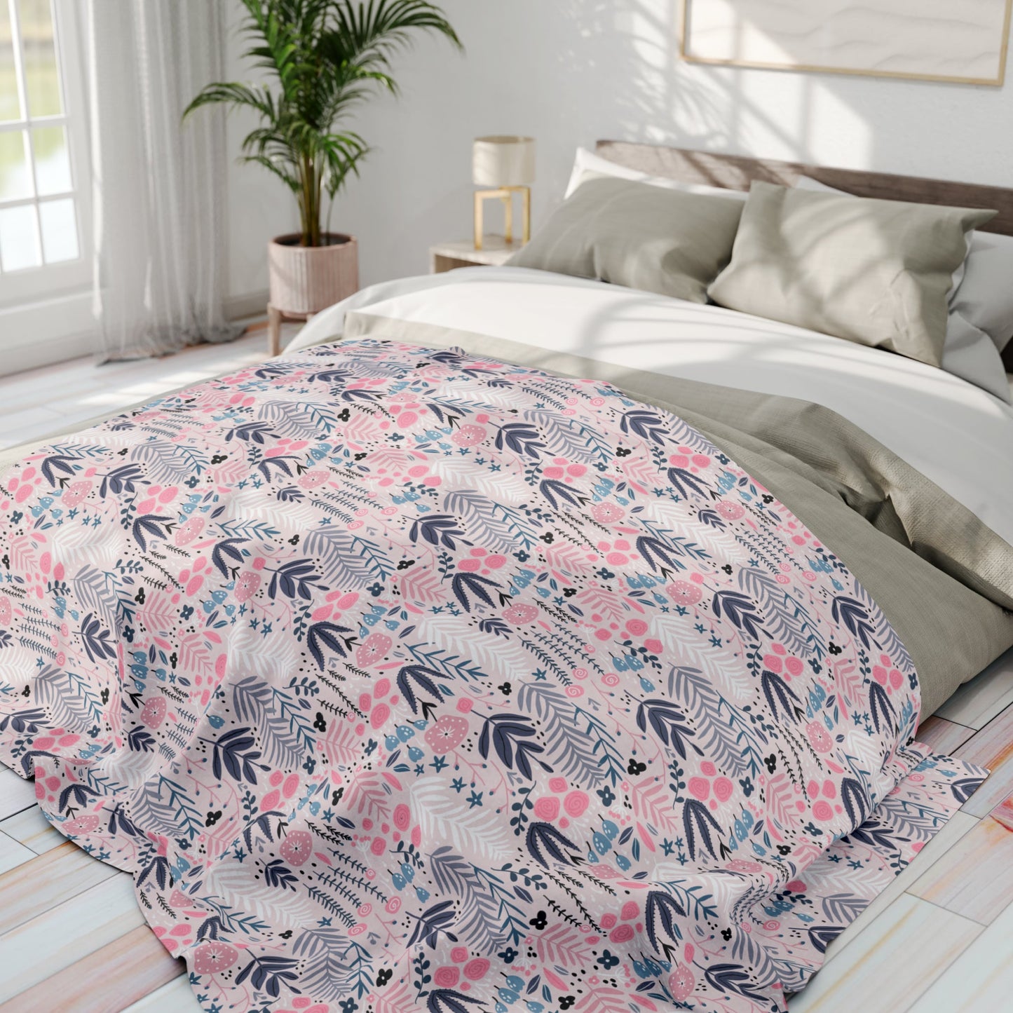 Serenity in Bloom - Pastel Floral Fleece Blanket - Trendy AF