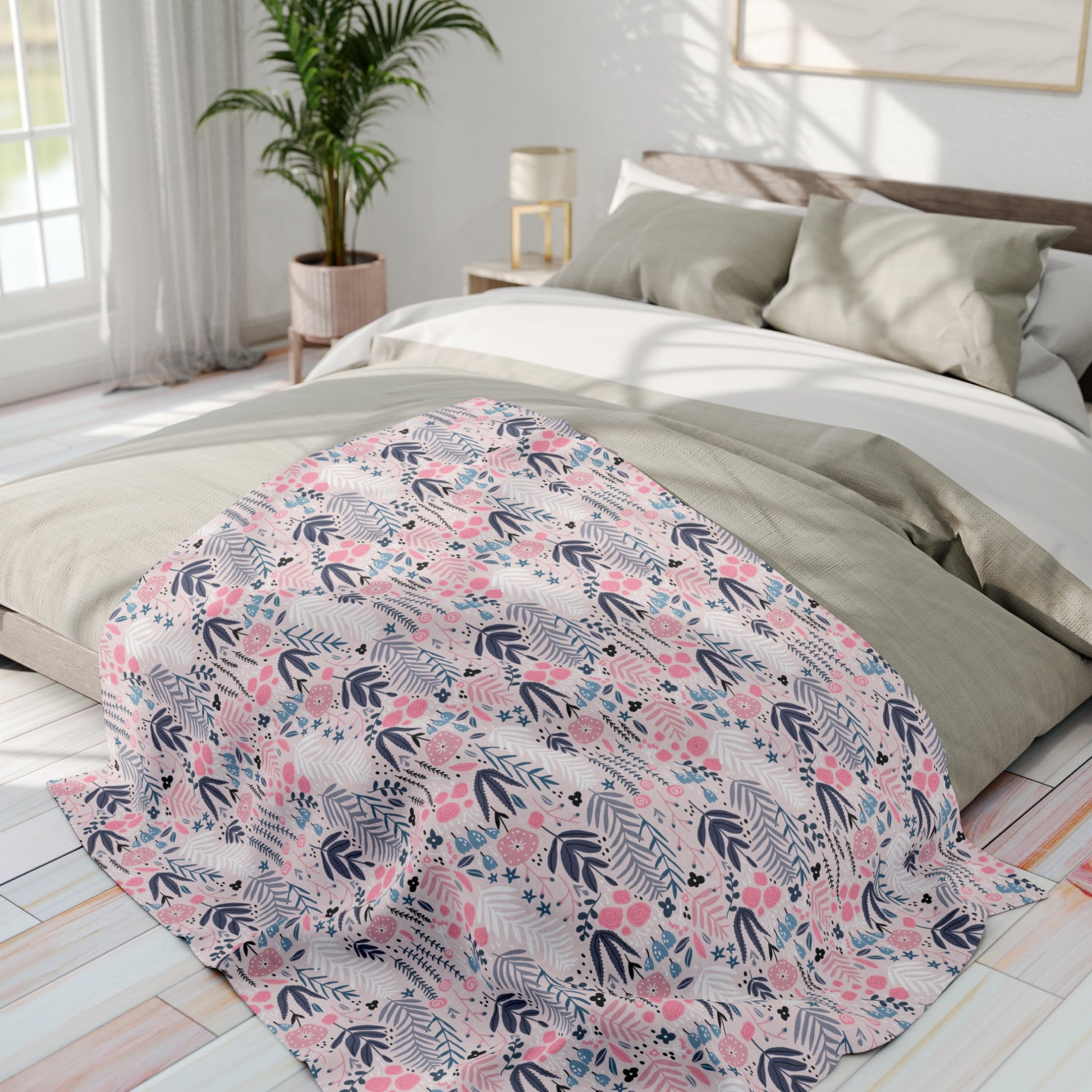 Serenity in Bloom - Pastel Floral Fleece Blanket - Trendy AF