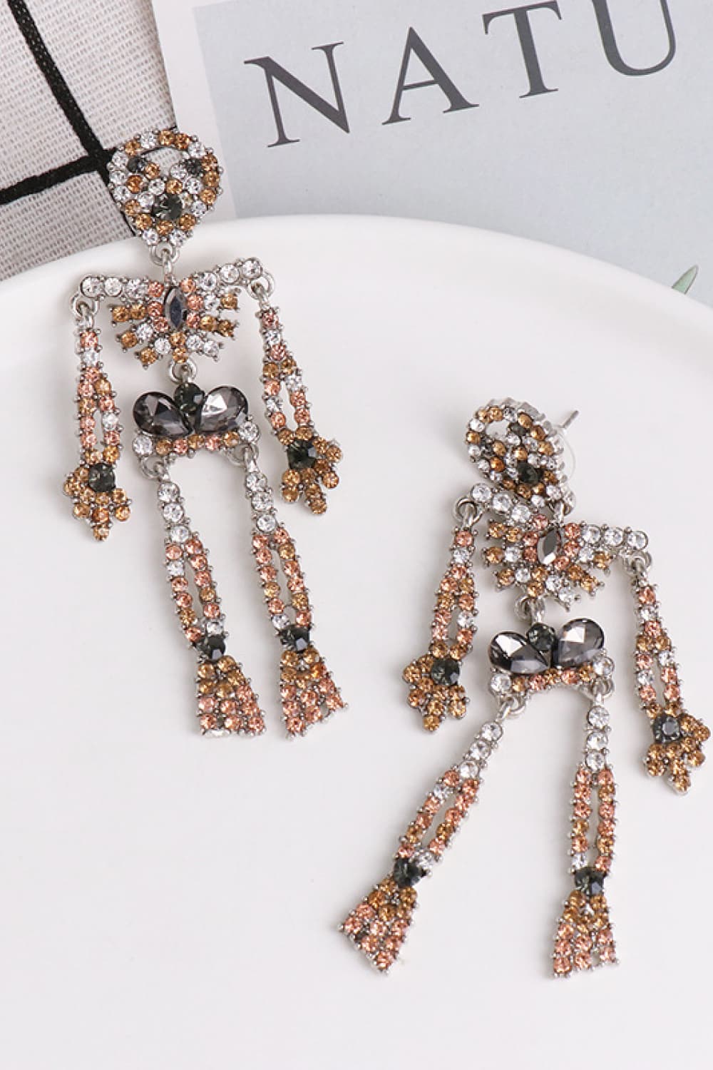 Skeleton Shape Glass Stone Dangle Earrings - Trendy AF