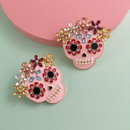 Skull Rhinestone Alloy Earrings - Trendy AF