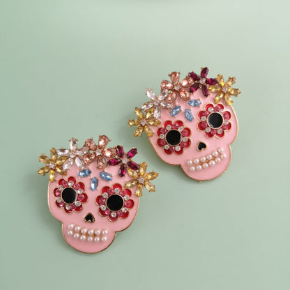 Skull Rhinestone Alloy Earrings - Trendy AF