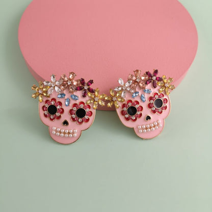 Skull Rhinestone Alloy Earrings - Trendy AF