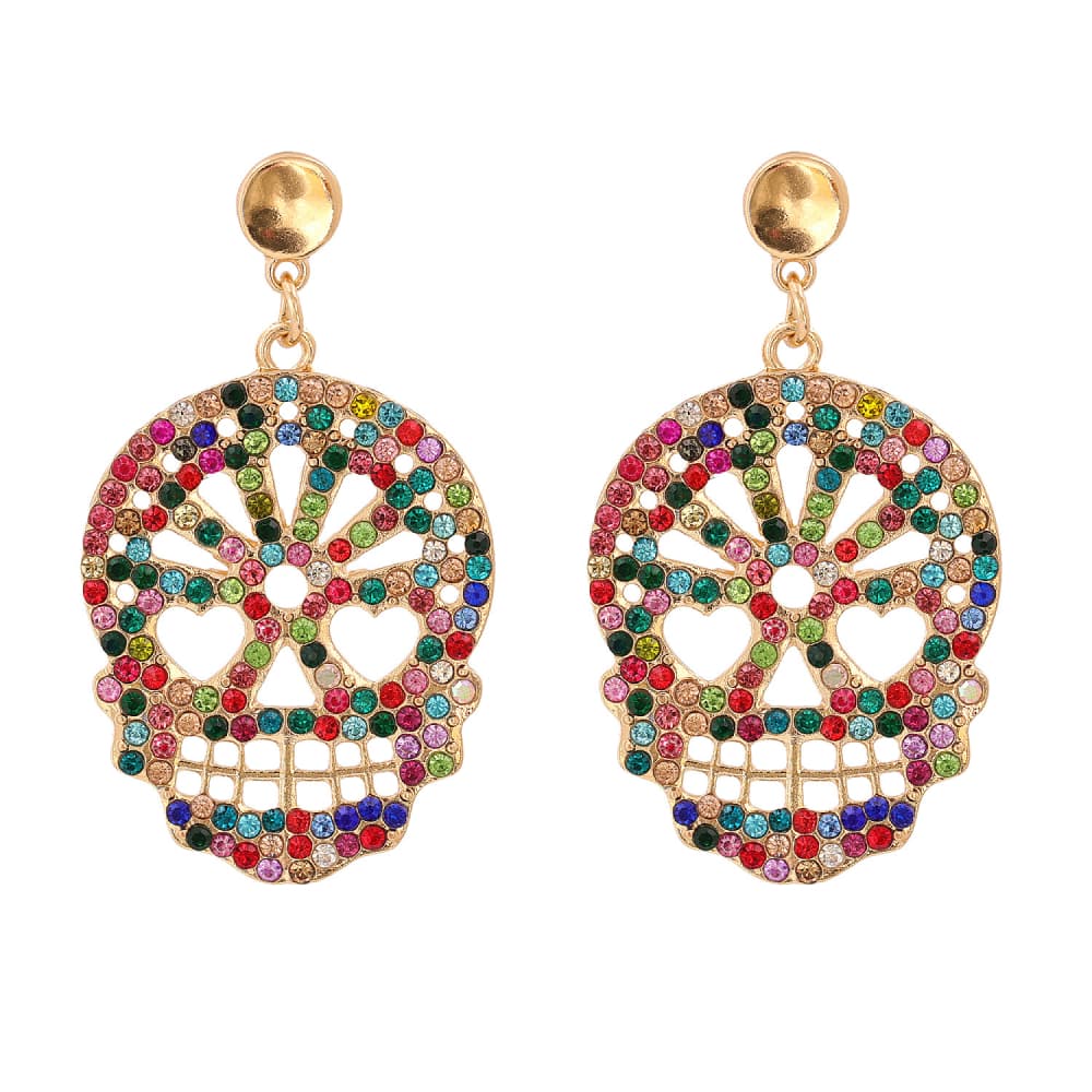 Skull Rhinestone Alloy Earrings - Trendy AF