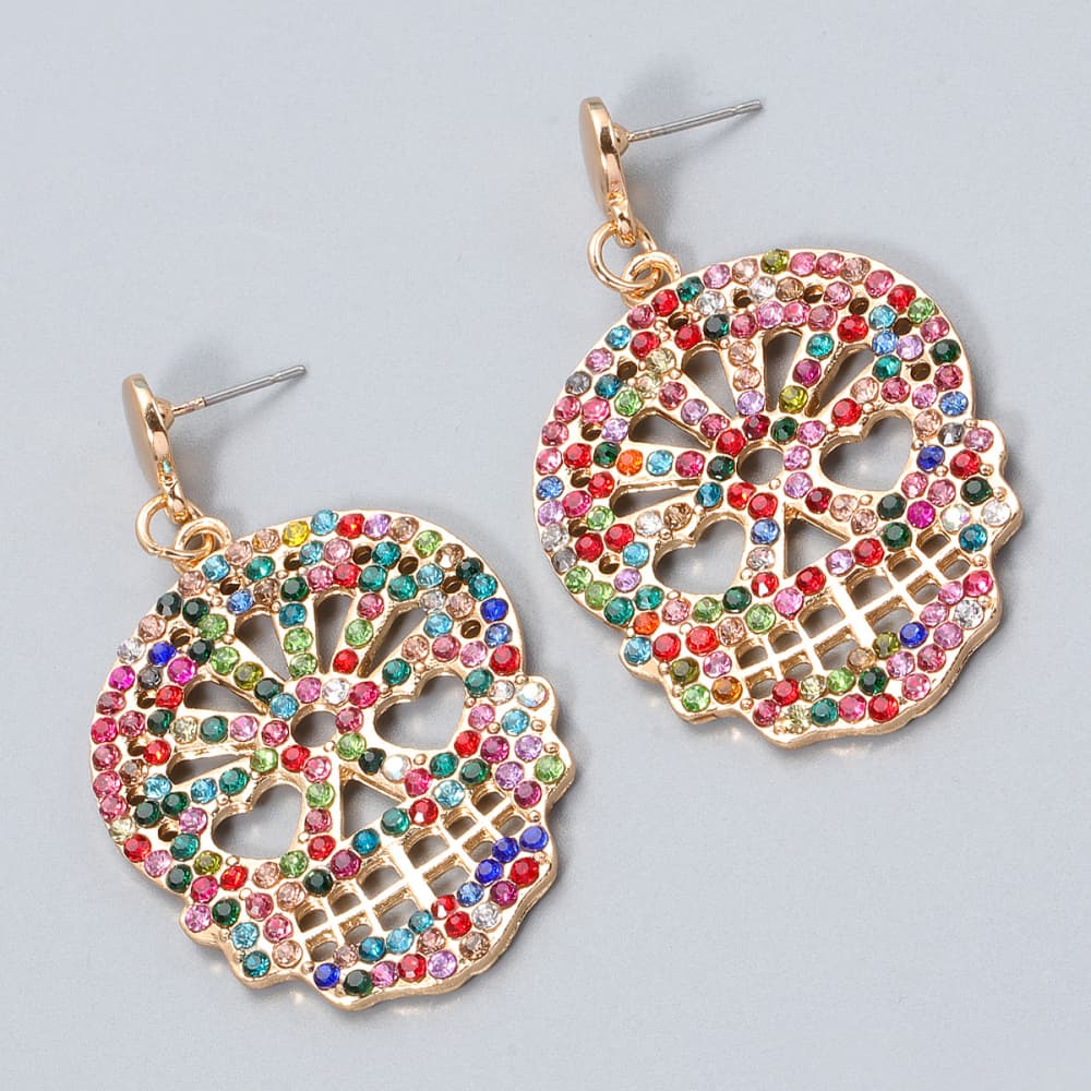 Skull Rhinestone Alloy Earrings - Trendy AF