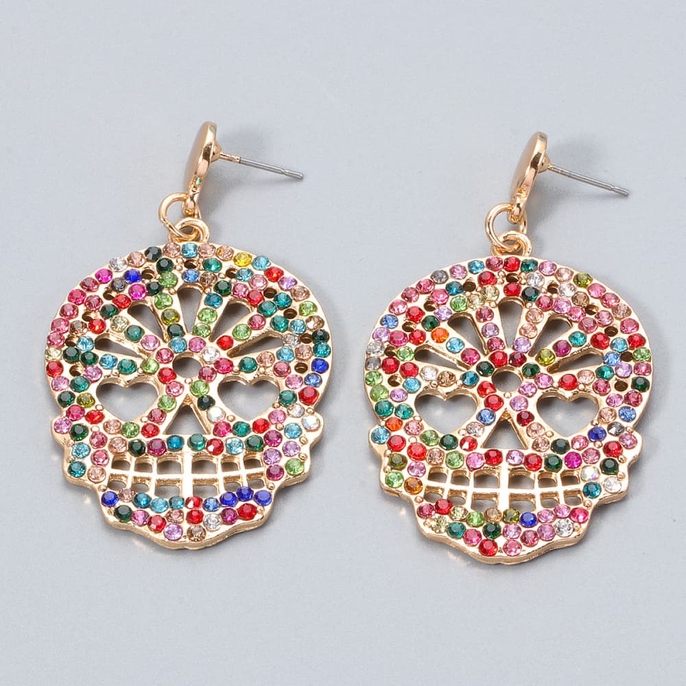 Skull Rhinestone Alloy Earrings - Trendy AF