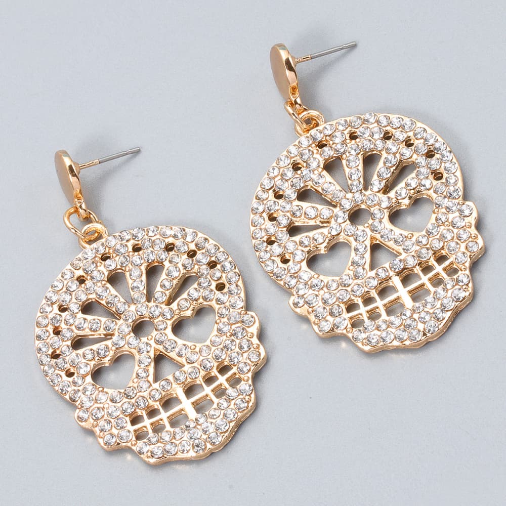 Skull Rhinestone Alloy Earrings - Trendy AF