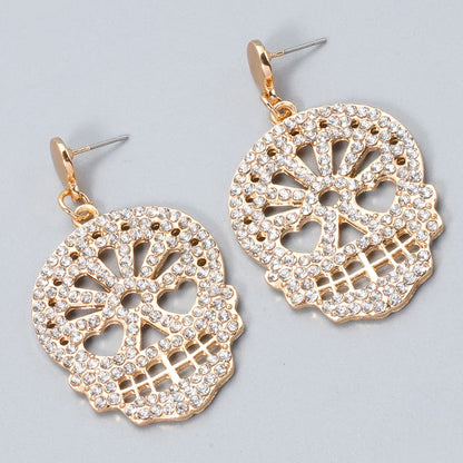 Skull Rhinestone Alloy Earrings - Trendy AF