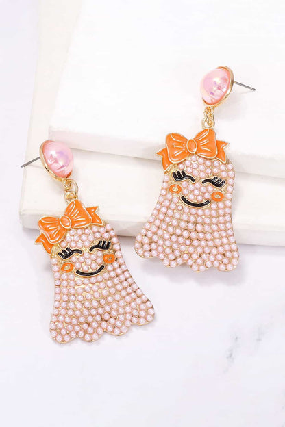 Smiling Ghost Shape Synthetic Pearl Earrings - Trendy AF