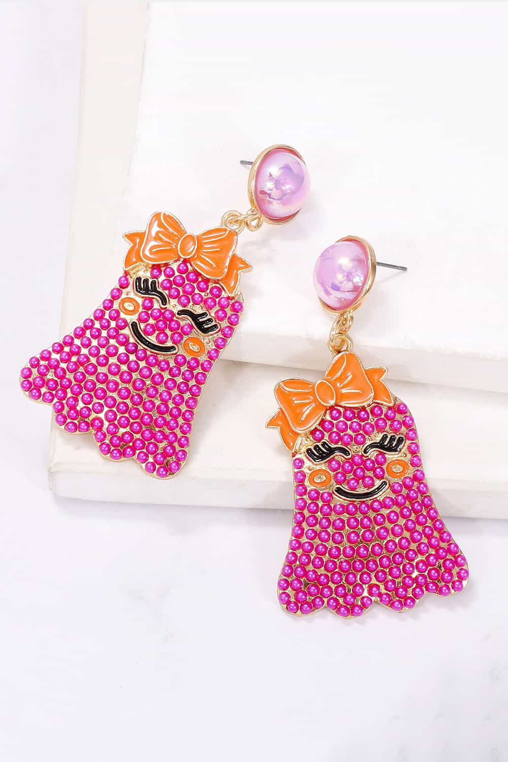 Smiling Ghost Shape Synthetic Pearl Earrings - Trendy AF