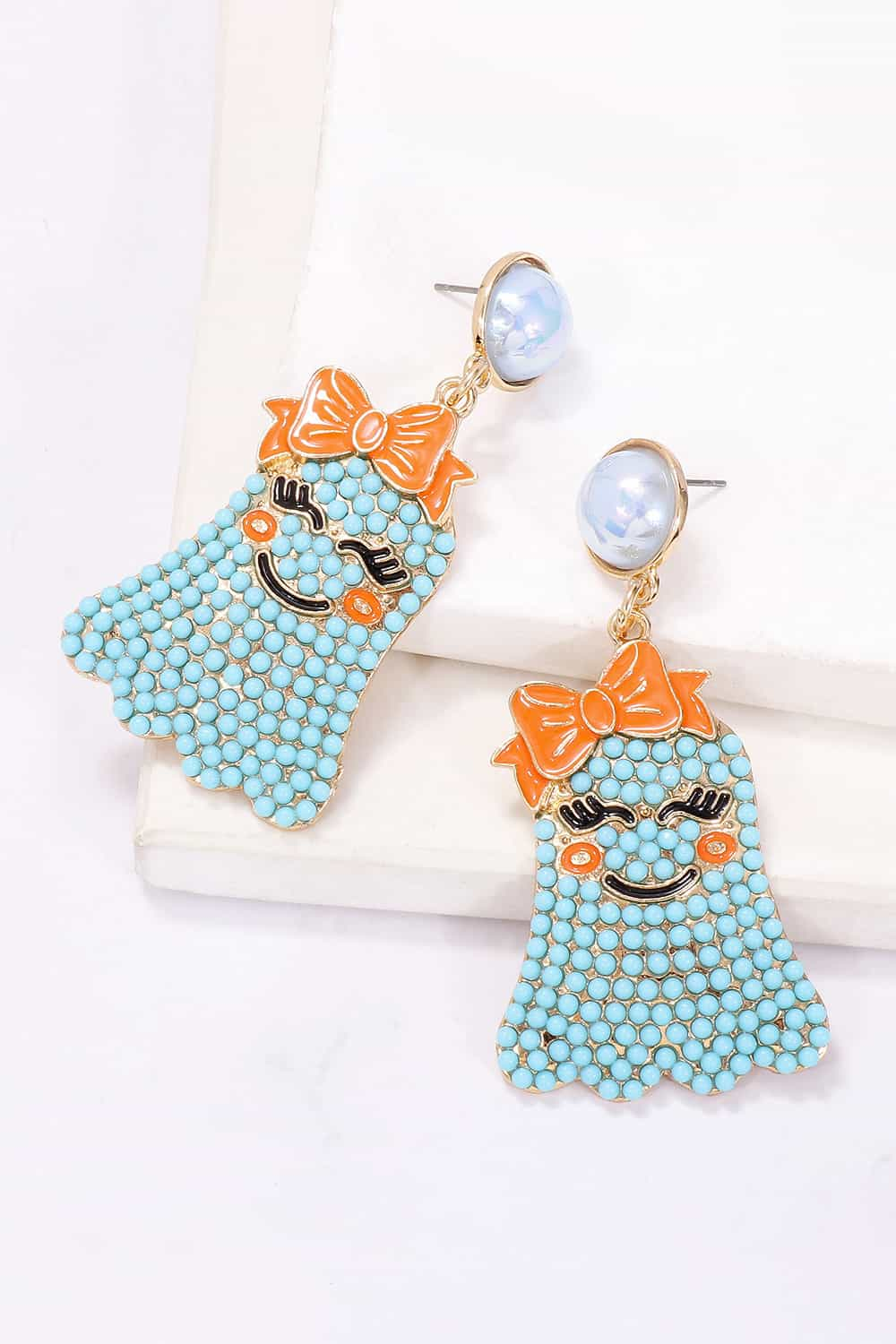 Smiling Ghost Shape Synthetic Pearl Earrings - Trendy AF