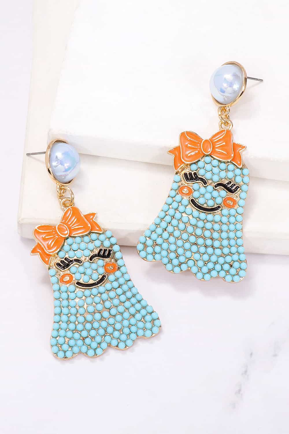 Smiling Ghost Shape Synthetic Pearl Earrings - Trendy AF