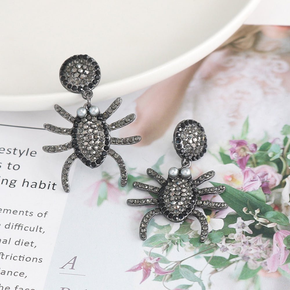 Spider Rhinestone Alloy Earrings - Trendy AF