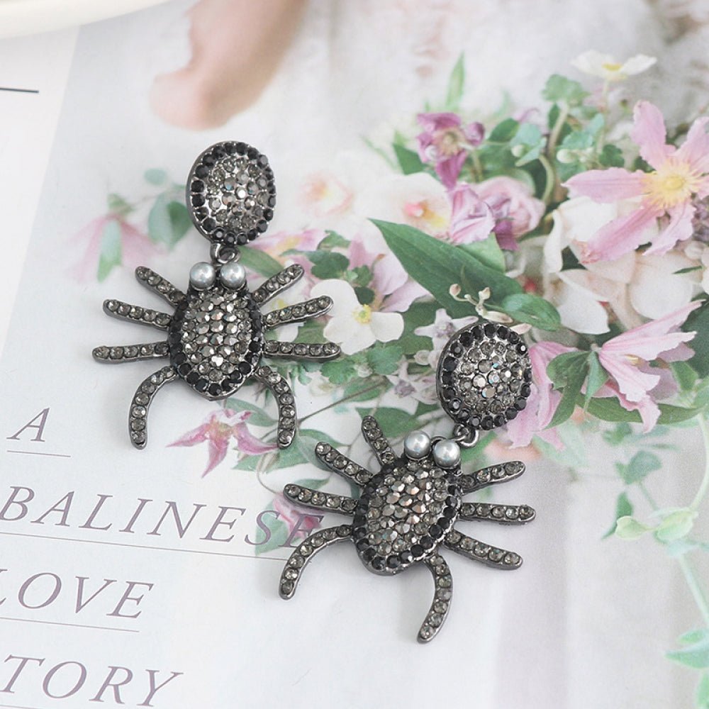 Spider Rhinestone Alloy Earrings - Trendy AF