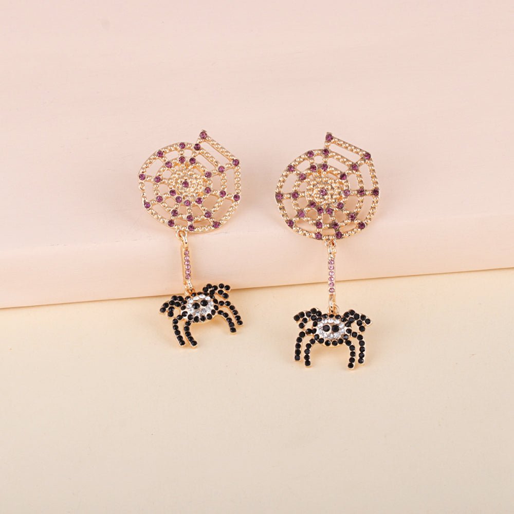 Spider Rhinestone Alloy Earrings - Trendy AF