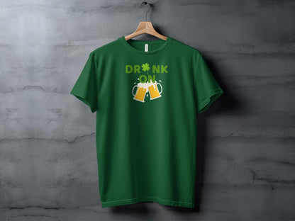 St. Patrick's Day Beer T-Shirt, Drink On Clover Graphic Tee, Funny Irish Pub Party Shirt, Unisex Beer Lover Gift - Trendy AF