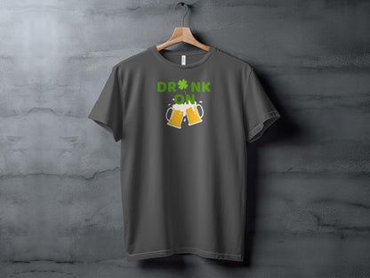 St. Patrick's Day Beer T-Shirt, Drink On Clover Graphic Tee, Funny Irish Pub Party Shirt, Unisex Beer Lover Gift - Trendy AF