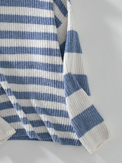 Striped Round Neck Long Sleeve Sweater - AlterEgo Trading Company