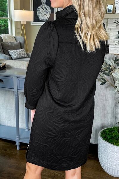 Texture Quarter Zip Long Sleeve Mini Dress - AlterEgo Trading Company